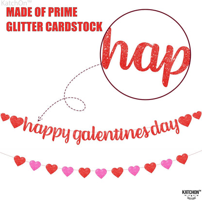 KatchOn, Glitter Red Happy Galentines Day Banner - 10 Feet, No DIY | Happy Galentines Day Decorations for Party | Galentines Day Sign for Galentines Decorations | Galentines Decor