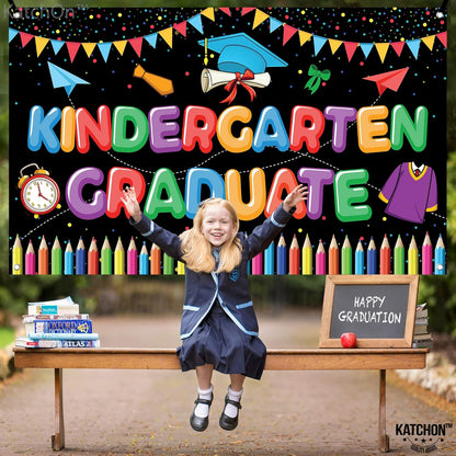 KatchOn, Kindergarten Graduation Backdrop - Large 72x44 Inch | Preschool Graduations Banner | Kindergarten Backdrop for Kindergarten Graduation Decorations 2026 | Kinder Graduation Banner