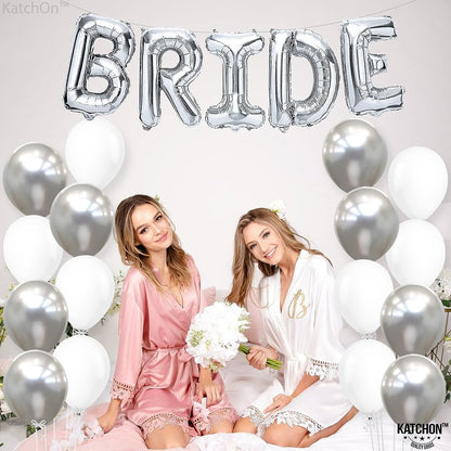KatchOn, Silver Bride Balloons Set - 16 Inch, Pack of 23 | Bride Decorations | Bride Balloons Silver for Silver Bachelorette Party Decorations | Bachelorette Balloons for Bridal Shower Decorations