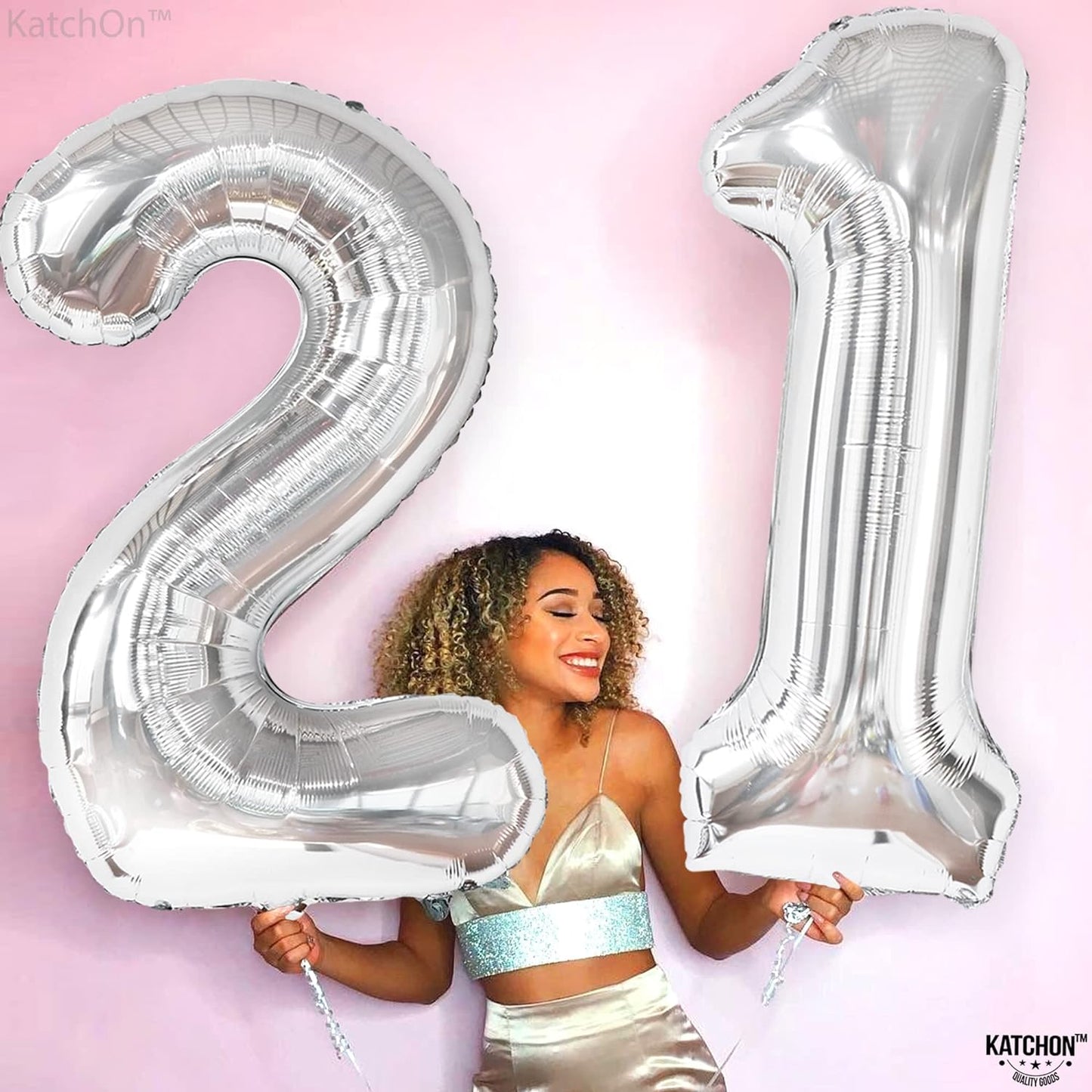 KatchOn, Silver 21 Balloon Number - 40 Inch | Silver 21 Balloon, 21st Birthday Decorations Silver | 21 Birthday Balloons for 21st Birthday Decorations for Her | Silver 21st Birthday Decorations