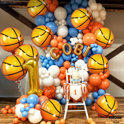 KatchOn, Big, Orange Foil Basketball Balloons - 18 Inch, Pack Of 10 | Basketball Decorations For Homecoming, basketball Birthday Party Decoration | Space Jam Party decorations, Sports Balloon Arch Kit