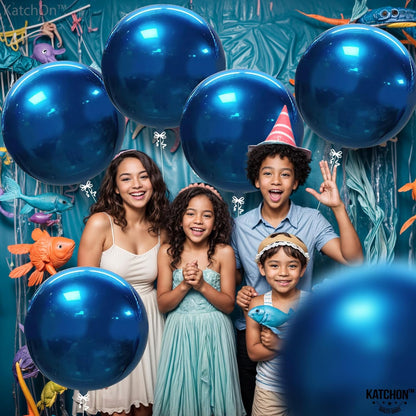 KatchOn, Mylar Metallic Blue Balloons - Big 22 Inch, Pack of 6 | Round Blueberry Balloons for Blue Party Decorations | Birthday, Gender Reveal, Baby Shower, Under the Sea, Veterans Day Decorations