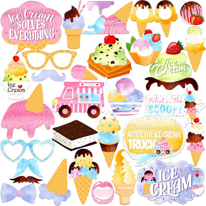 KatchOn Ice Cream Photo Booth Props, Pack of 31, Ice Cream Photo Props | Social Decorations, Summer Party Decorations, Ice Cream Party Decorations, Party Favors