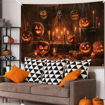 KatchOn Spooky Halloween Backdrop 72x44 Inch | Halloween Party Decorations