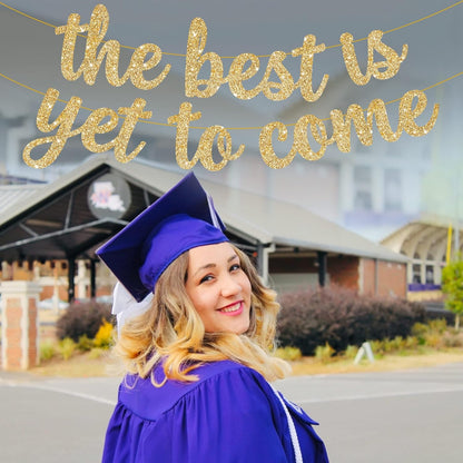 KatchOn Glitter The Best is Yet to Come Banner - 10 Feet, No DIY | Gold Congratulations Banner, 2026 Graduation Decorations | Congratulations Decorations for Gold Graduation Decorations 2026