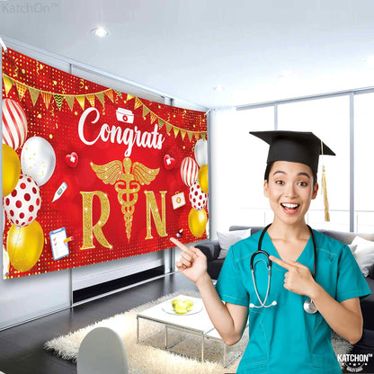 KatchOn Congrats RN Graduation Banner - Large 72x44 Inch | Red Nurse Banner | Nursing Party Decorations for Class of 2026 | Nurse 2026 Graduation Decorations