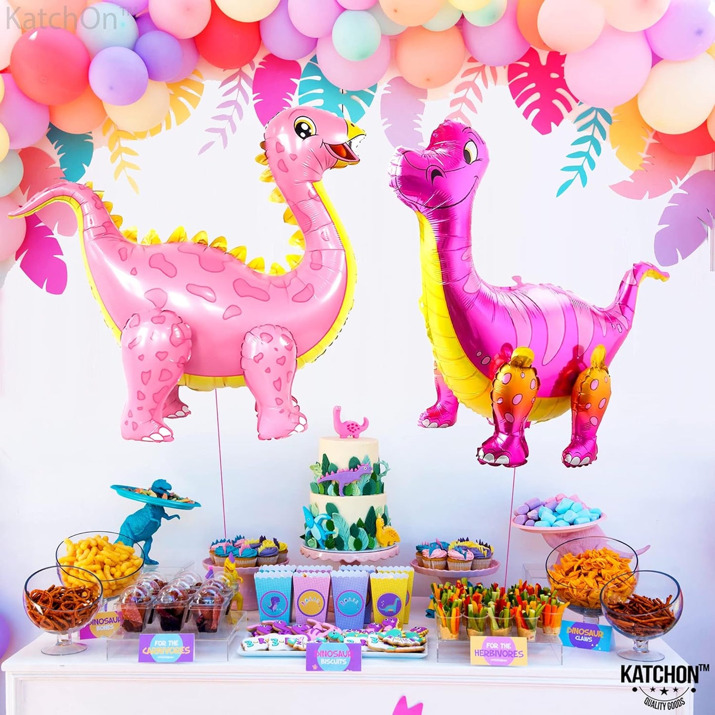 KatchOn, Large Pink Dinosaur Balloon - 35 Inch | Girl Dinosaur Balloons for Birthday Party | Pink Dinosaur Party Supplies for Girl Dinosaur Party Decorations | Pink Dino Balloons for Dinosaur Party