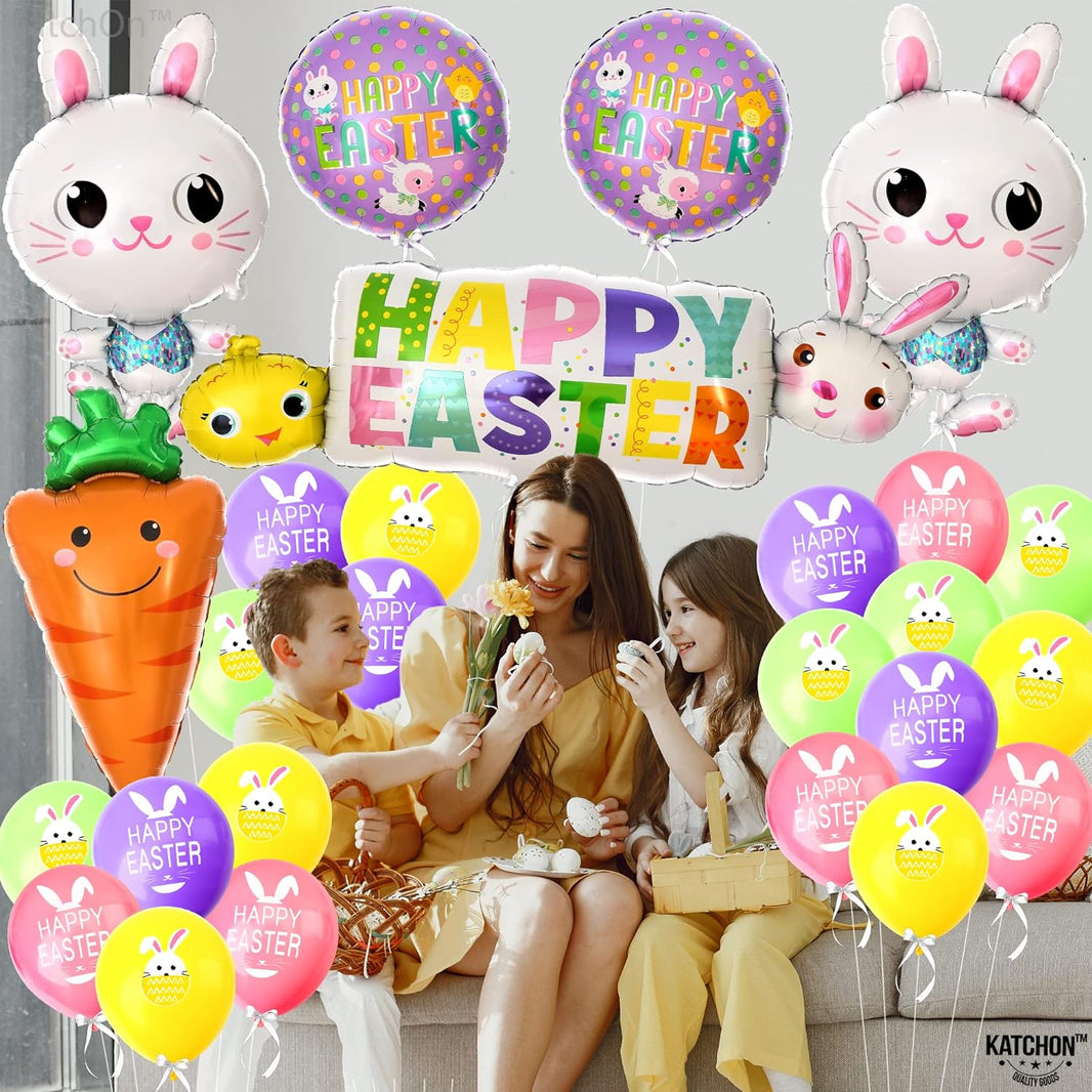 KatchOn, Happy Easter Balloons Decoration - 32 Inch, Pack of 28 | Easter Carrot Balloon | Easter Bunny Balloons for Easter Party Decorations | Easter Balloon Arch Kit, Easter Decorations for The Home