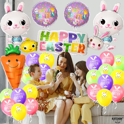 KatchOn, Happy Easter Balloons Decoration - 32 Inch, Pack of 28 | Easter Carrot Balloon | Easter Bunny Balloons for Easter Party Decorations | Easter Balloon Arch Kit, Easter Decorations for The Home