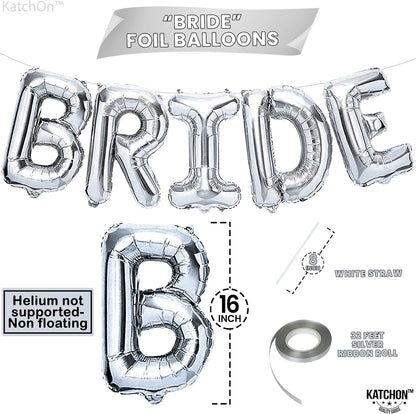 KatchOn, Big Bride Balloons Silver - 16 Inch | Bachelorette Party Decorations | Silver Bride Balloons, Bridal Shower Decorations | Silver Bride Balloons Bachelorette | Bride Balloon Silver for Wedding