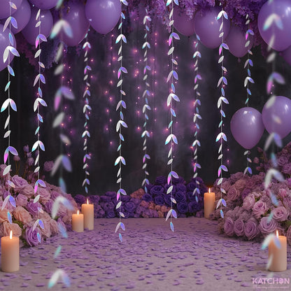 KatchOn, Iridescent Leaf Garland - Pack of 5 | Holographic Hanging Leaves Party Decorations | Iridescent Party Decorations | Holiday, Bridal Shower Decorations Supplies | Anniversary Decorations