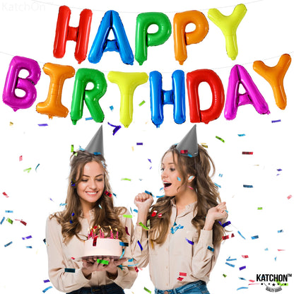 KatchOn, Rainbow Happy Birthday Foil Balloons Letters - 16 Inch | Happy birthday Sign, Rainbow Birthday Party Decorations | Happy Birthday Banner for Kids, Adults and more for Party Supplies