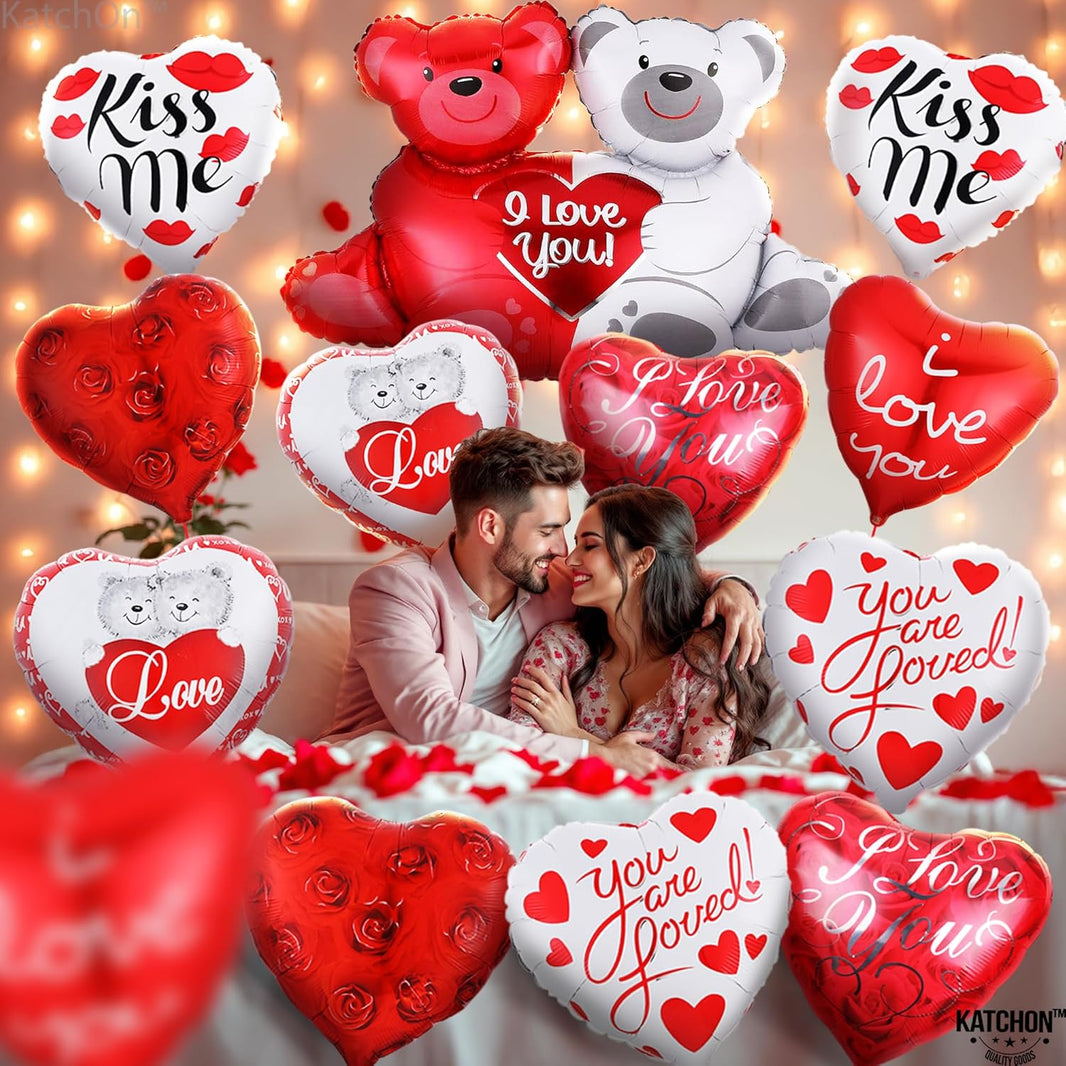KatchOn, Big Teddy Bear Balloons Set - 23 Inch, Pack of 13 I Love You Balloons Heart Shaped Balloons and Valentines Balloons for Valentines Day Decorations, Anniversary Decorations, Valentines Decor