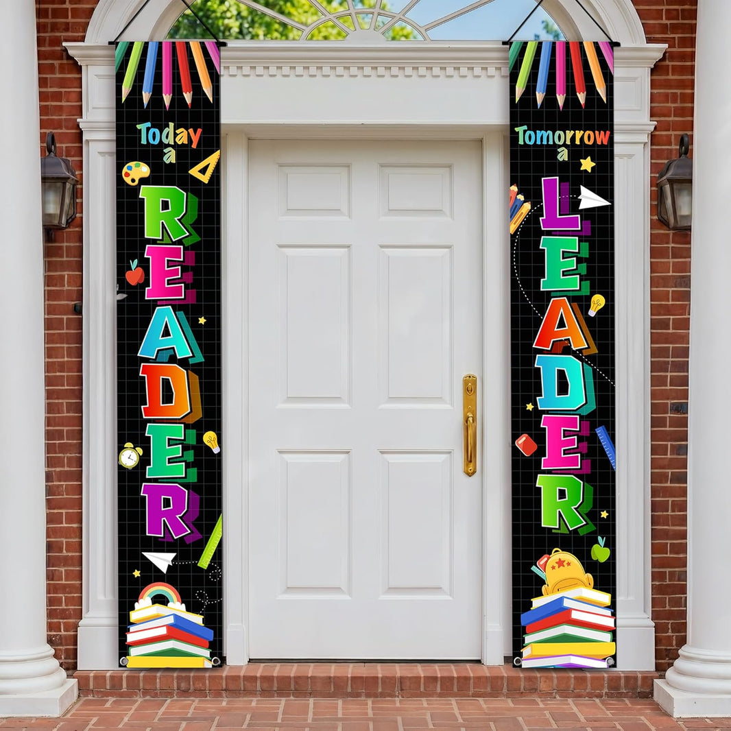 KatchOn, Back to School Door Banner - 120x20 Inch | Today a Reader Tommorrow a Leader Door Banner For Welcome Back to School | First Day of Back to School Decorations | Classroom Door Decorations & School Backdrop Decor
