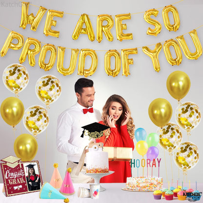 KatchOn, Gold We Are So Proud of You Balloons - 16 Inch, Graduation Latex and Confetti Balloons | Congratulations Balloons, Gold Graduation Decorations Class of 2024 | Gold 2024 Graduation Decorations