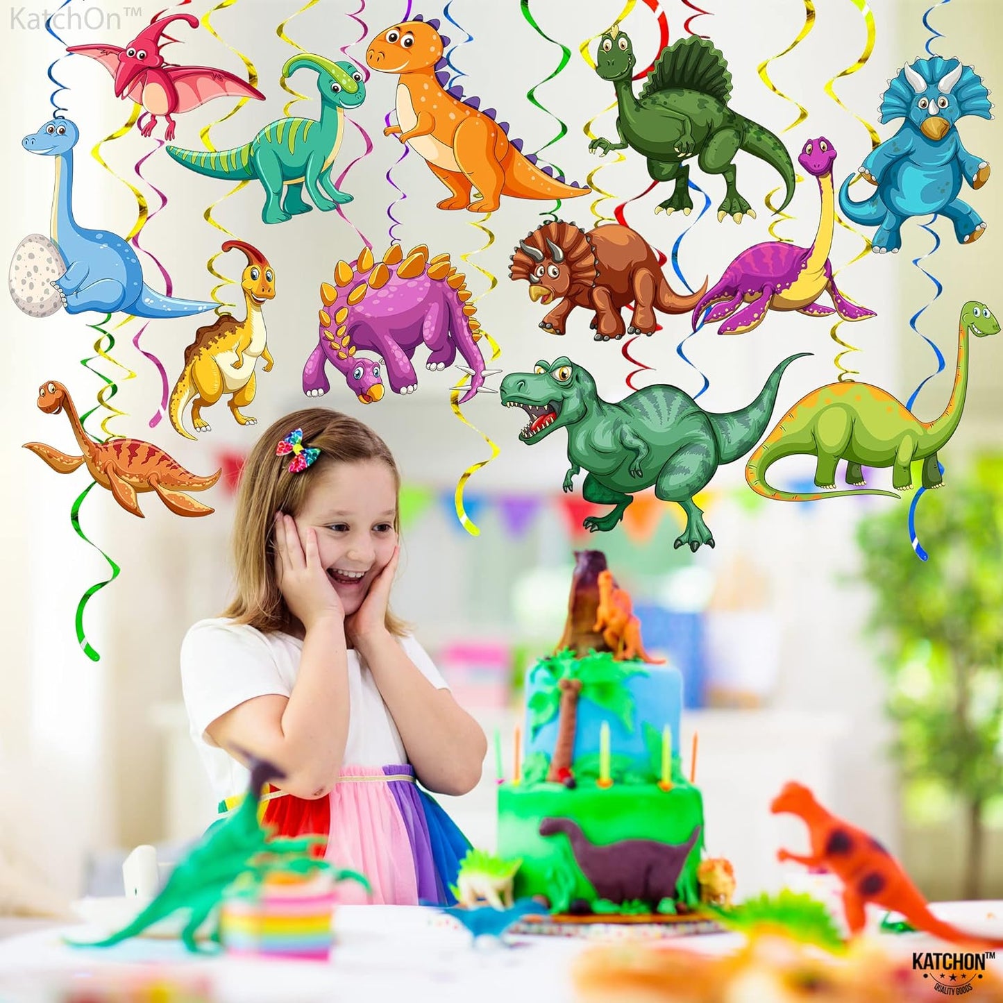 KatchOn, Hanging Dinosaur Decorations for Birthday Party - Pack of 42, No DIY | Dinosaur Hanging Swirls | Dinosaur Birthday Party Supplies | Dinosaur Party Decorations | Dinosaur Classroom Decorations