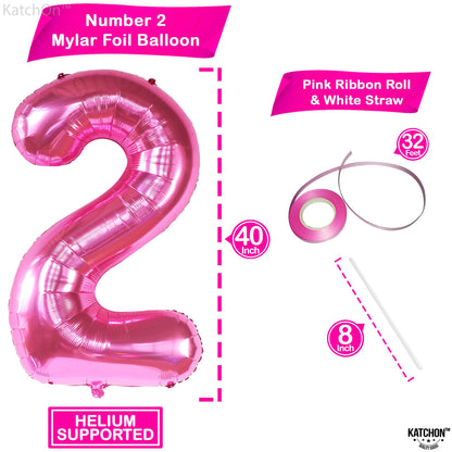 KatchOn, Pink Number 2 Balloon - 40 Inch | Hot Pink 2 Balloon Number, Two Cool Birthday Party Decorations Girl | 2nd Birthday Decorations for girl | 2nd Happy Anniversary Decoration