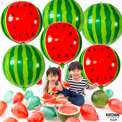 KatchOn, 6 Pcs Big Watermelon Balloons, 22 Inch | Summer Party Decorations | Watermelon Birthday Decorations | One In A Melon Party Decorations for Summer Birthday Decoration, Watermelon Foil Balloons