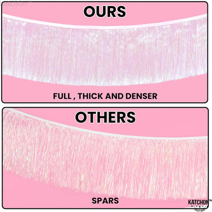 KatchOn, White Iridescent Fringe Banner - 6.5 Feet, Pack of 2 | Iridescent Fringe Garland for Bachelorette Party Decorations | Iridescent Tinsel Garland for Halloween Decor, Christmas Decorations