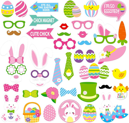 KatchOn, Huge Happy Easter Photo Booth Props - Pack of 43 | Easter Photo Props for Photoshoot | Spring Photo Booth Props, Easter Props for Photography | Easter Picture Props, Easter Party Decorations