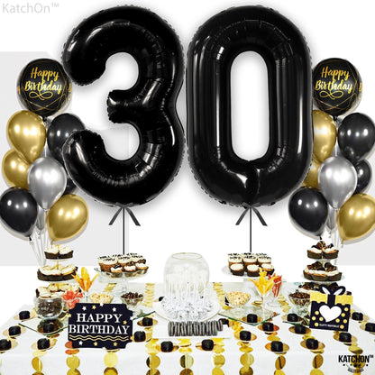 Katchon, Black 30 Balloon Numbers - 40 Inch | Black 30th Birthday Balloons | 30th Birthday Decorations for Him & Her | Black Birthday Decorations | 30th Anniversary Decoration