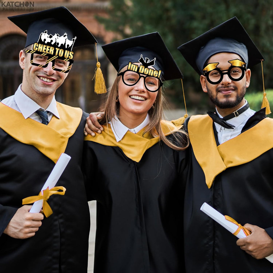 KatchOn Black & Gold Graduation Glasses - Pack of 20, Class of 2026 Photo Props, Graduation Party Favors, Graduation Decorations 2026