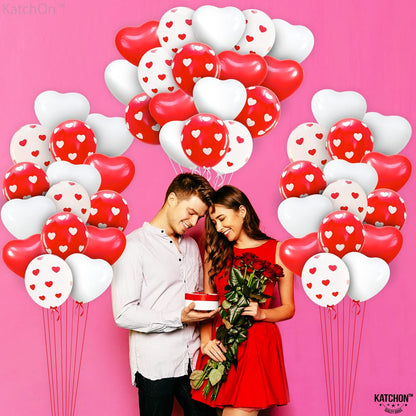KatchOn, Red and White Balloons - 12 Inch, Pack of 40 | Heart Shaped Balloons, Heart Decorations | Romantic Decorations Special Night | Happy Anniversary Decorations | Valentines Day Decorations