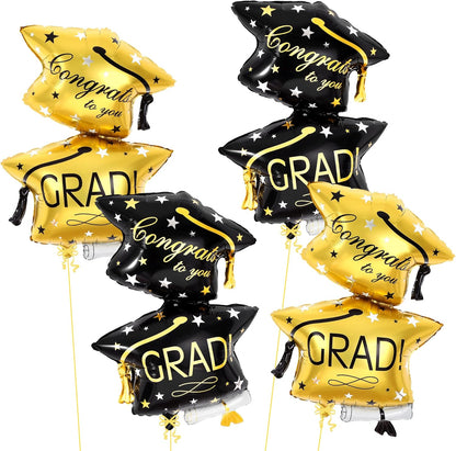 Graduation Decorations 2026 | Black and Gold Graduation Cap Balloon - Big, 32 Inch, Pack of 4 | Congrats Grad Balloons | Graduation Balloons Class of 2026, Graduation Hat Balloons, KatchOn