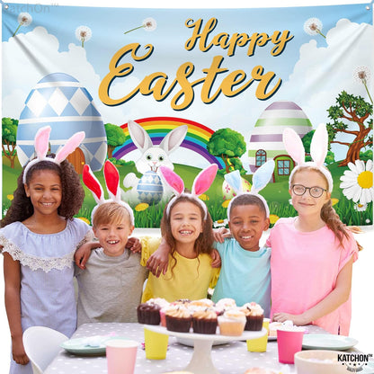 KatchOn, XtraLarge Happy Easter Banner Decorations - 72x44 Inch | Easter Bunny Banner for Easter Decorations Preschool | Easter Backdrop, Easter Party Decorations | Easter Backdrops For Photography