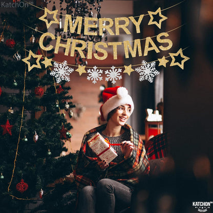 KatchOn, Glitter Merry Christmas Banner Indoor - Large 10 Feet, 3 Strings | Snowflake Garland | Merry Christmas Decorations | Xmas Decorations | Winter Party Decorations | Merry Christmas Garland