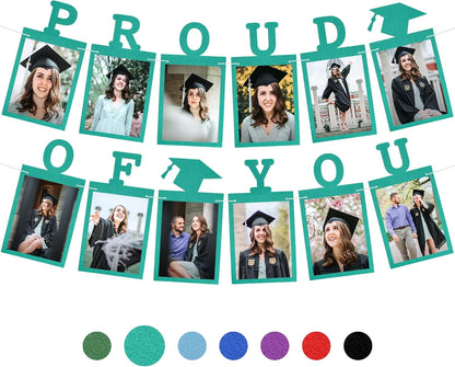 KatchOn, Teal Blue Graduation Photo Banner 2026 - Large 10 Feet | Proud of You Banner | Felt Graduation Picture Banner | Graduation Banner 2026 Personalized | Graduation Decorations 2026