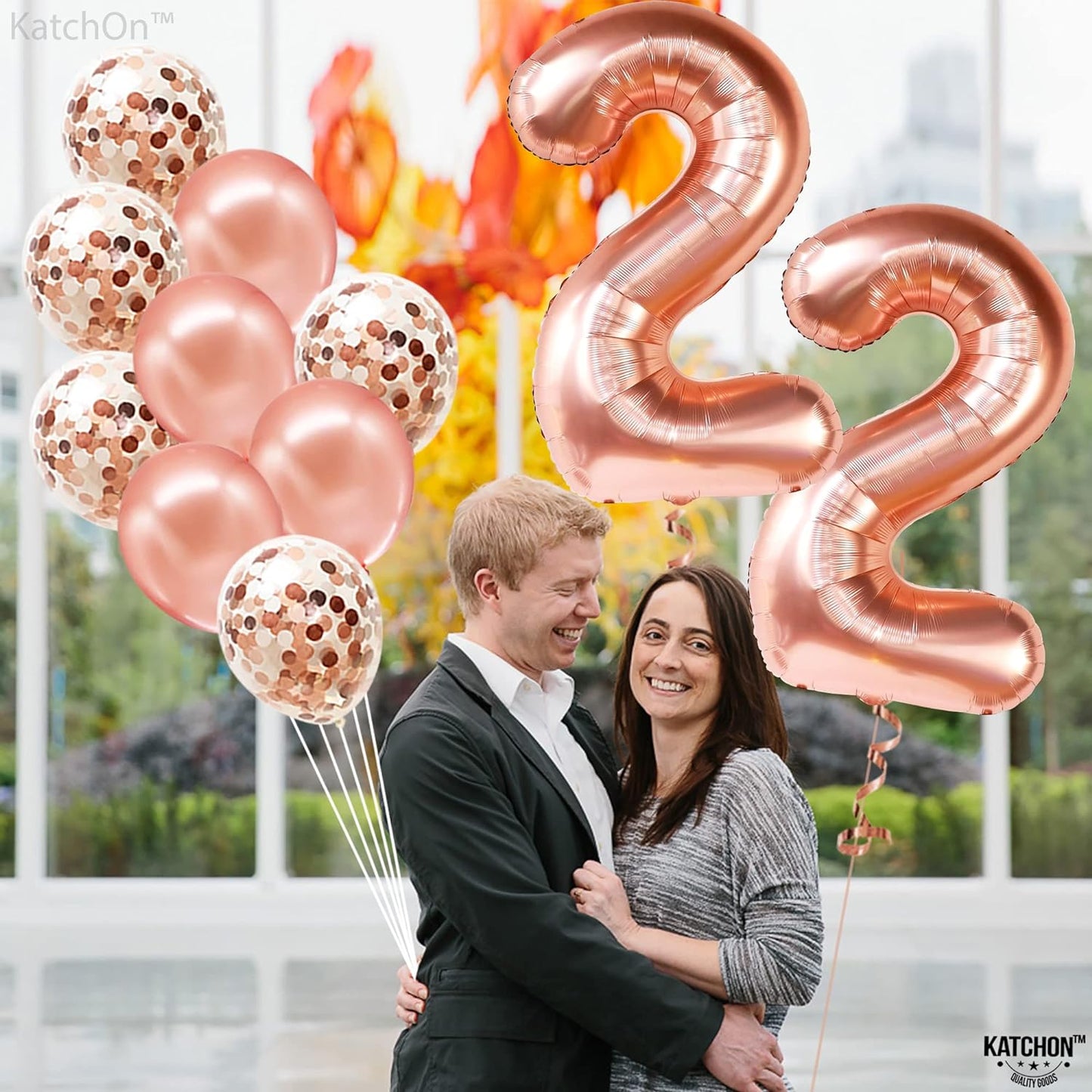 KatchOn, 22 Balloon Number Rose Gold - 40 Inch | 22 Birthday Balloons with Confetti Balloons | Feeling 22 Birthday Decorations for Women | 22nd Birthday Decorations For Women | 22 Rose Gold Balloons