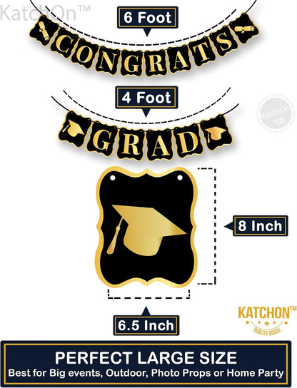 KatchOn, Black and Gold Graduation Party Decorations 2026 - Pack of 19 | Graduation Hanging Swirls for Grad Party | Congrats Grad Banner | Grad Banner for 2026 Graduation Decorations