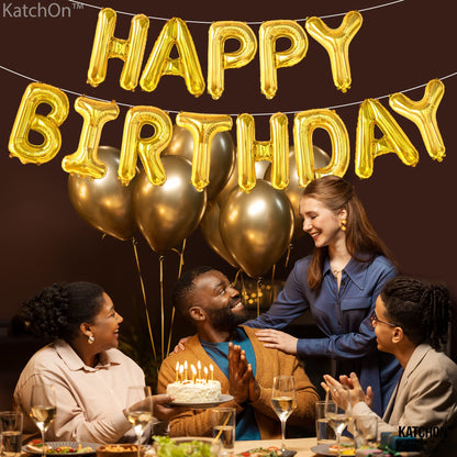 KatchOn, Gold Happy Birthday Balloon Banner -16 Inch | Gold Birthday Balloons | Golden Birthday Decorations | Happy Bday Foil Balloons | Happy Birthday Balloon letters for Men, Women, Girl and Boys