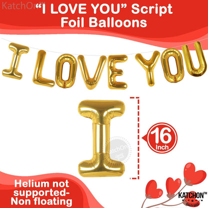 KatchOn, I Love You Balloons Set - 18 Inch, Pack of 18 | Red Heart Shaped Balloons for Anniversary Party Decorations | I Love You Decorations for Him, Heart Foil Balloon | Valentines Day Decor
