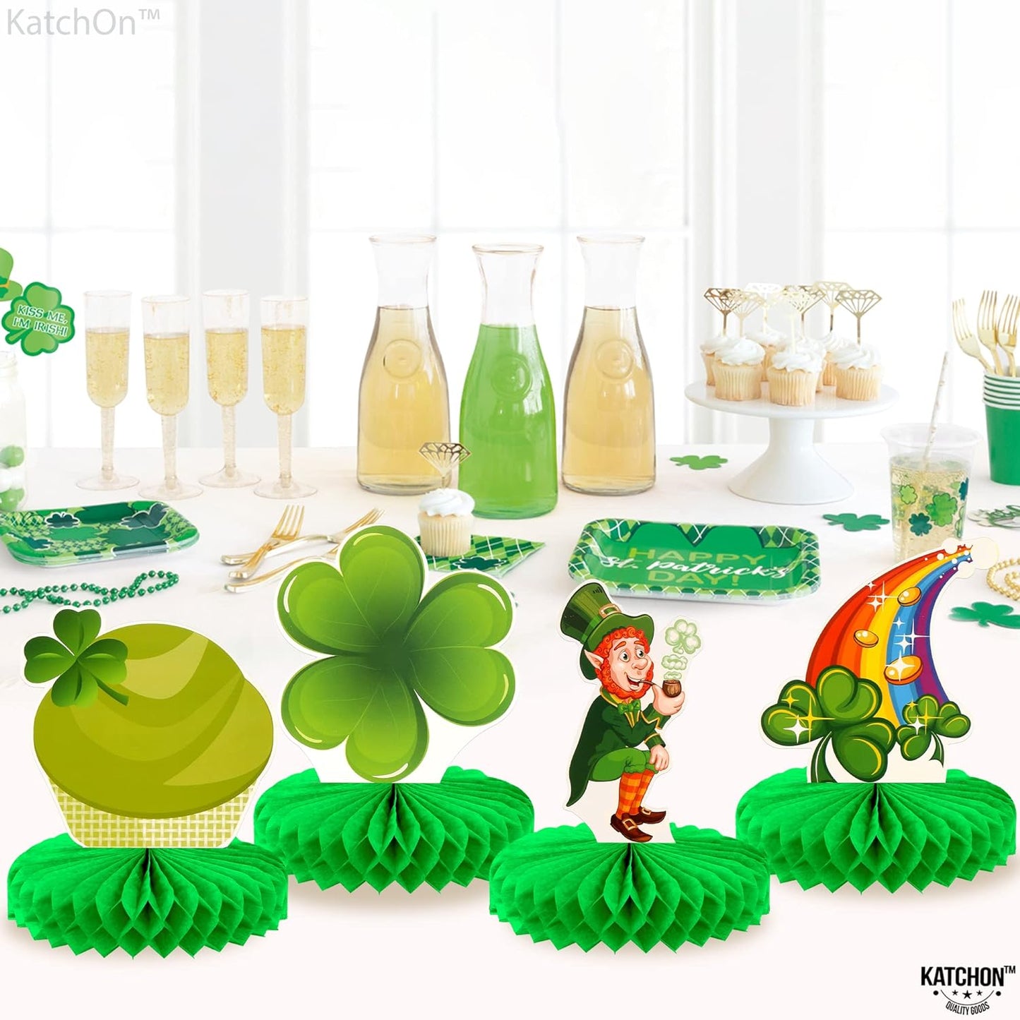 KatchOn, 9 Pieces St Patricks Day Honeycomb Centerpieces - St Patricks Day Decorations | Pot of Gold Centerpiece for St Patricks Day Centerpiece Table Decorations | St Patricks Day Table Decorations