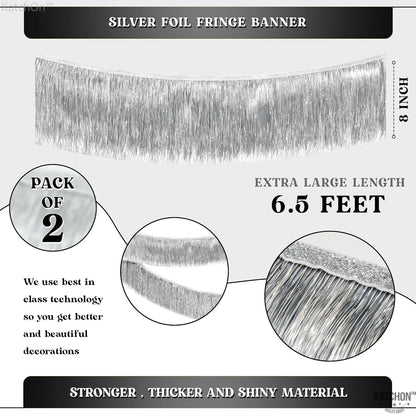 KatchOn, XtraLarge Silver Fringe Banner - 6.5 Feet, Pack of 2 | Fringe Garland for Party Prom Decorations 2025 | Silver Banner for Graduation Decorations 2025
