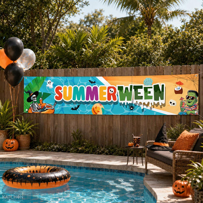 KatchOn 8.2×1.4 Ft Summerween Banner, Summerween Party Decorations | Summerween Pool Party, Summerween Backdrop, Summer Party Decor, Hello Summer