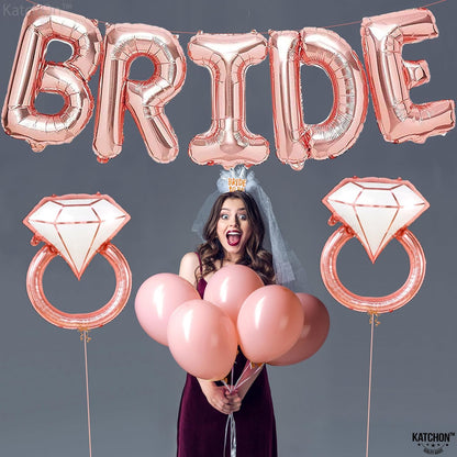 KatchOn, Giant Rose Gold Bride Balloons - 40 Inch, Bachelorette Party Decorations | Ring Balloons and Bride Balloon for Bachelorette Party Supplies | Bride To Be Decorations, Bachelorette Balloons