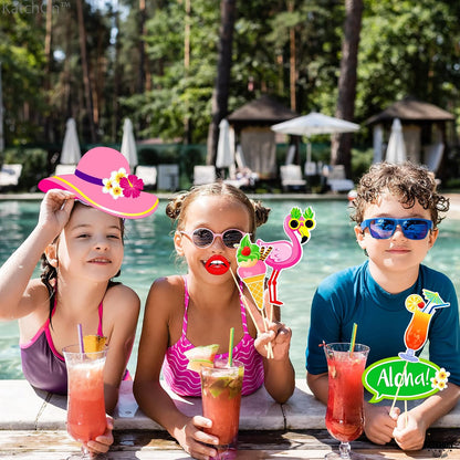 KatchOn 50 Pcs Tropical Hawaiian Photo Booth Props | Luau Party Decorations | luau photo booth props, Hawaiian Party Decorations | Luau Photo Props, Aloha Party Decorationsm, Pool Party Decorations