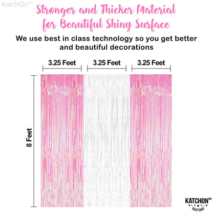 KatchOn, Xtralarge White and Pink Backdrop - 3.2x8 Feet, Pack of 3 | Pink and White Streamers for Bridal Shower, Gender Reveal Decorations, Bachelorette Party Decoration | Graduation Decorations 2025