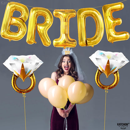 KatchOn, Giant Bride Balloons Gold Set - 40 inch, Gold Bridal Shower Balloons | Ring Balloons for Wedding Day | Gold Bachelorette Party Decorations, Bride Decorations | Bridal Shower Decorations