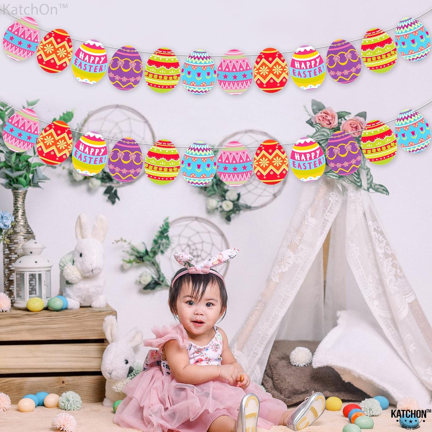 KatchOn, Large Easter Garland Decorations - 10 Feet, No DIY | Easter Egg Garland for Easter Decorations | Easter Office Decorations for Work | Easter Party Decorations | Easter Classroom Decorations