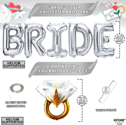 KatchOn, Large Silver Bride Balloons Bachelorette - 40 Inch | Bride Balloons Silver for Silver Bachelorette Party Decorations | Bridal Balloons for Bridal Shower Decorations | Bride Silver Balloons