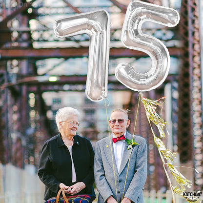 KatchOn, Giant Silver 75 Balloon Numbers - 40 Inch | Silver 75th Birthday Balloons, 75th Birthday Decorations | 75th Anniversary decorations | 75 Balloons for 75 Birthday Party Decorations