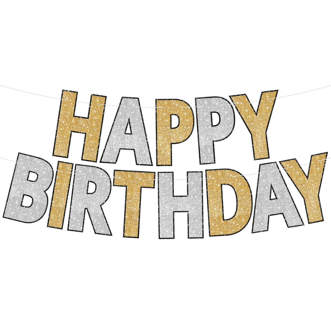 KatchOn, Gold and Silver Happy Birthday Banner - 10 Feet, Pre-Assembled | Birthday Decorations for Women and Girls | Hbd Backdrop Banner for Gold and Silver Party Decorations