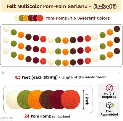 KatchOn, Pom Pom Garland - Pack of 3 for Fall Decorations, Fall Decor