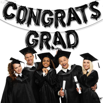 Graduation Decorations 2026 | Black Congrats Grad Balloons - 16 Inch | Black Congrats Grad Banner | Graduation Balloon Banner For Congrats Grad Decorations, Congratulations Decorations, KatchOn
