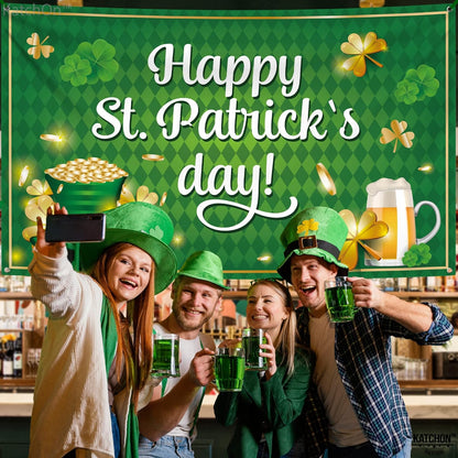 KatchOn, XtraLarge Happy St Patricks Day Banner - 72x44 Inch | St Patricks Day Backdrop for Photography | St Patricks Day Decorations Banners | Saint Patricks Day Banner for St Patricks Day Decor