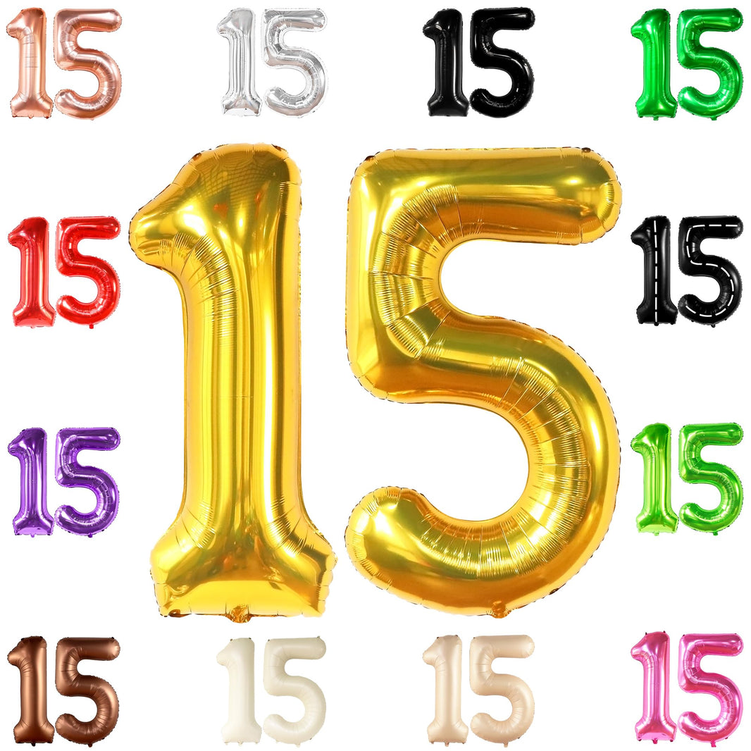 KatchOn, Giant Gold Number 15 Balloons - 40 Inch | Foil 15 Balloons Number For Birthday Party  Decorations | Anniversary Decorations | Gold Party Decoration